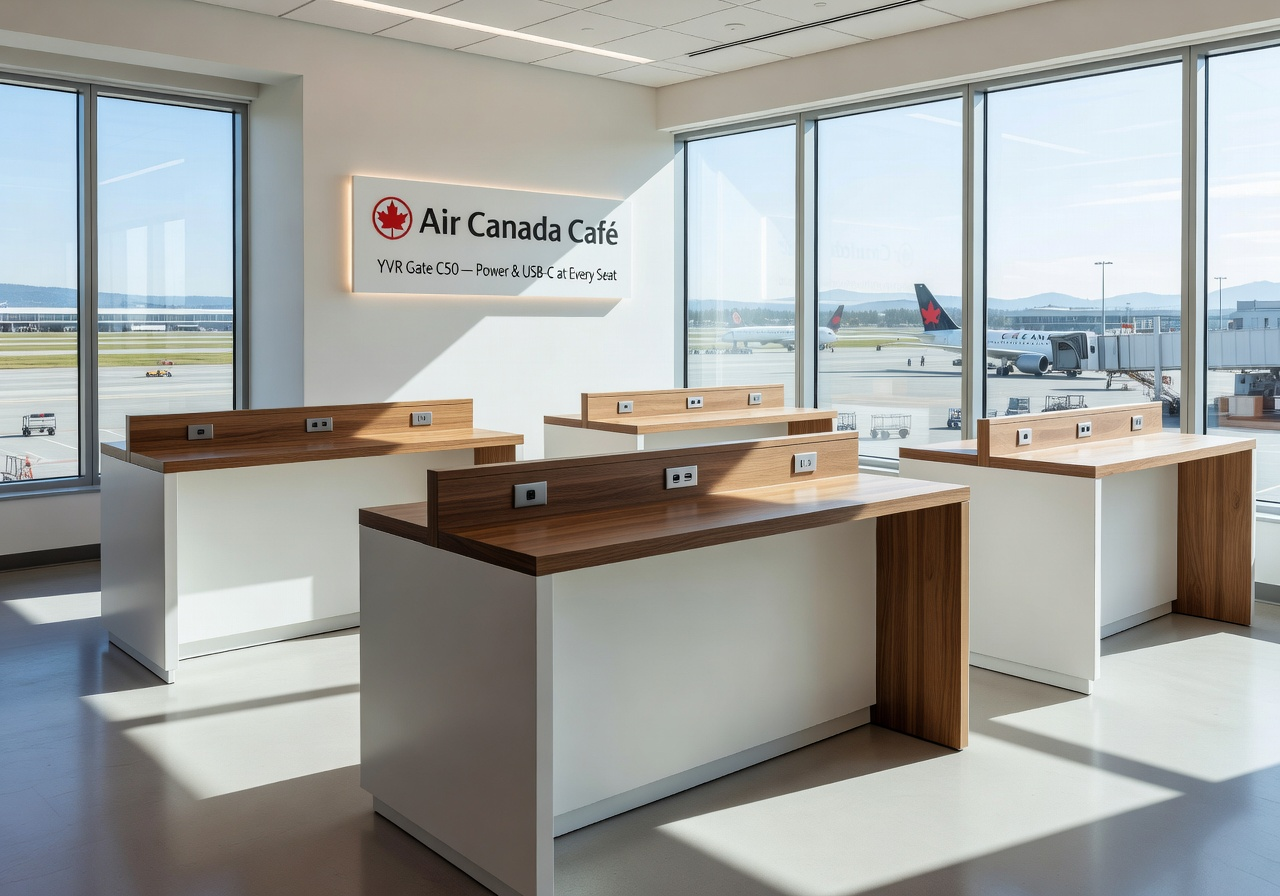 Air Canada Café at Vancouver Airport Gate C50 with power at every seat